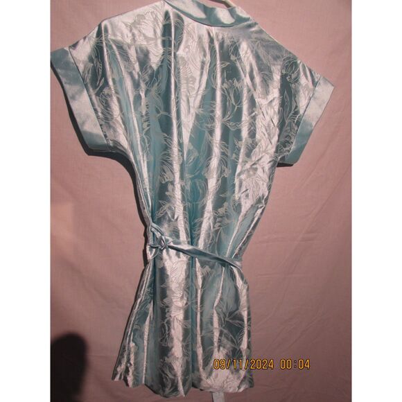 REASA MARTIN VINTAGE ROBE MADE IN USA SIZE SMALL BLUE FLORAL SHORT LENGTH - Picture 6 of 9